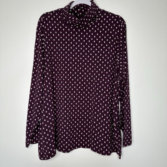 Lands End Shaped Fit Turtleneck 3X Purple Floral Cotton Blend Lightweight - Picture 1 of 10